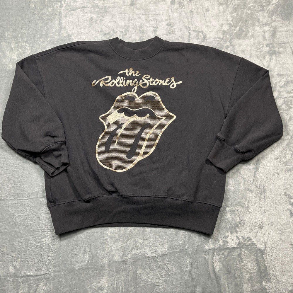 Abercrombie Kids Rolling Stones Sweatshirt Kids 15/16 Black Gold Glitter Graphic